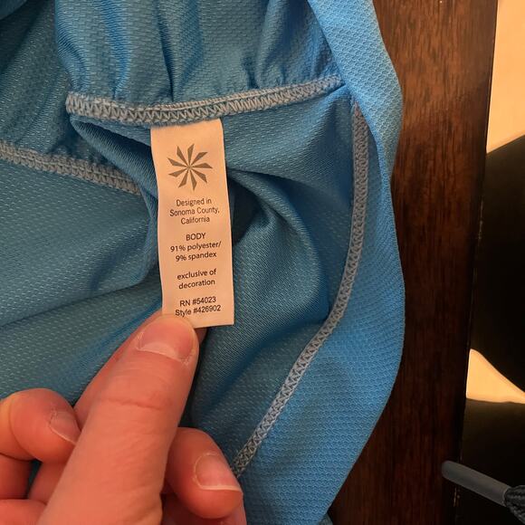 Athleta Birdie Ruched Short Sleeve Collared Golf Polo Shirt Blue Size XL - Picture 7 of 8